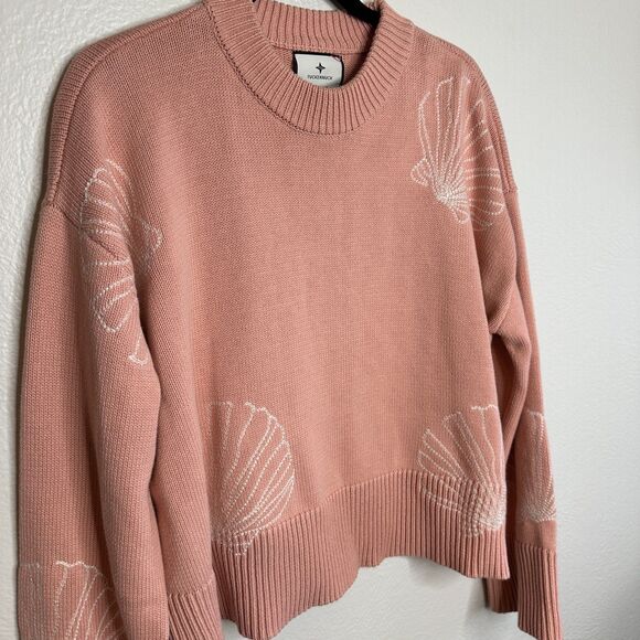 Tuckernuck Pink Seashells Camille Sweater Size Medium Coastal Cotton Embroidered - Picture 5 of 9